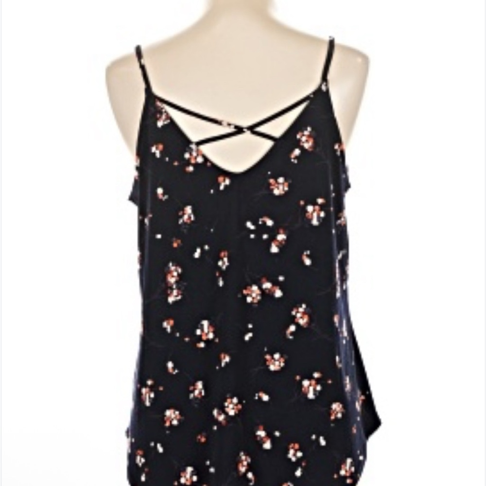Kaileigh Navy Floral Strappy Tank Top | Criss Cross Back | Size L